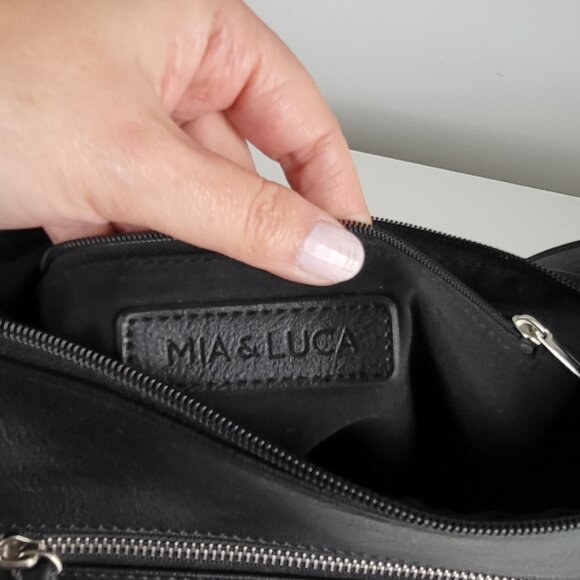 Mia & Luca Black Faux Leather Shoulder/Crossbody Bag  I Zip Pockets - Picture 3 of 6